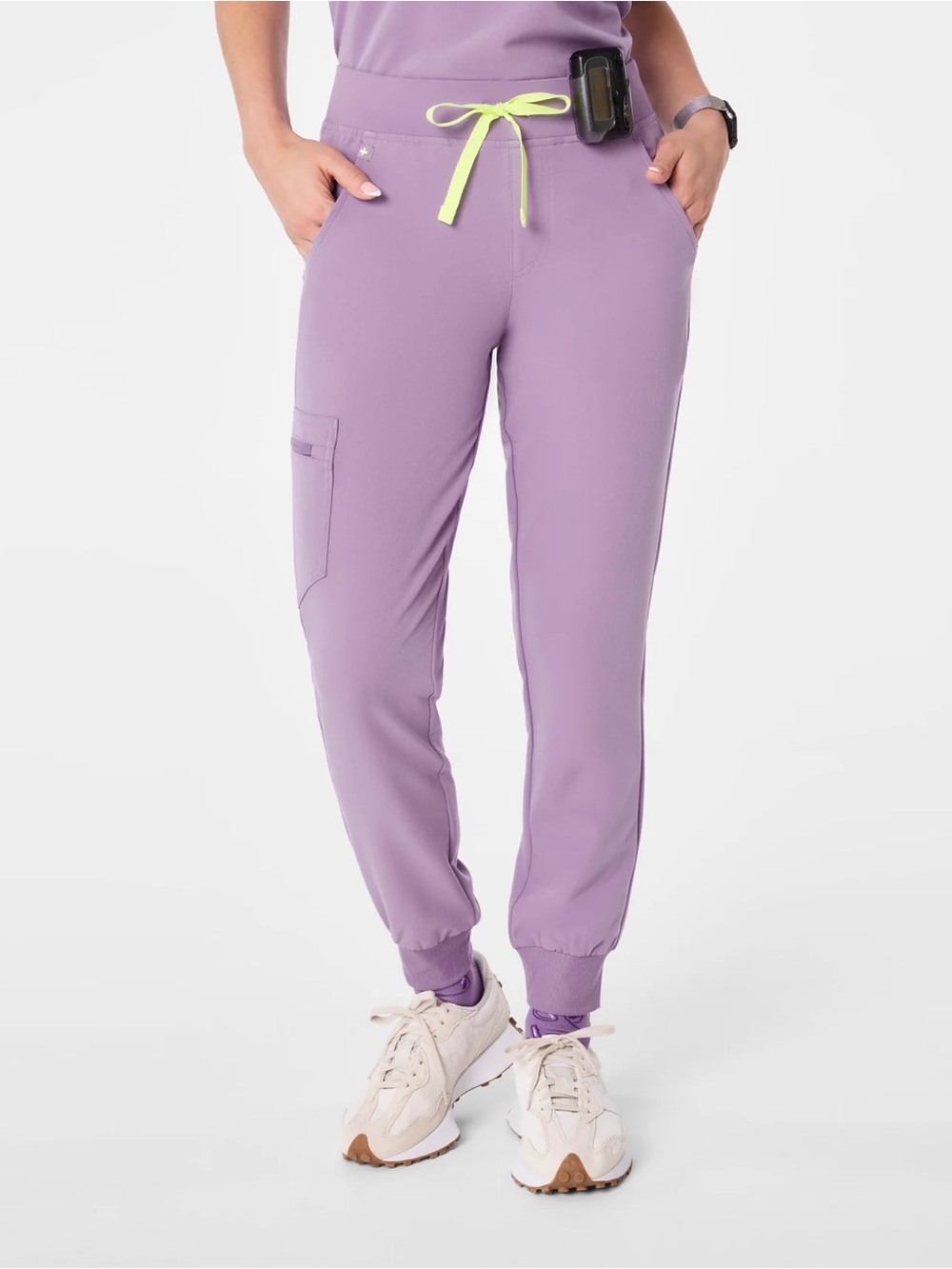 Figs Lavender Track Joggers with Neon Yellow Drawstring